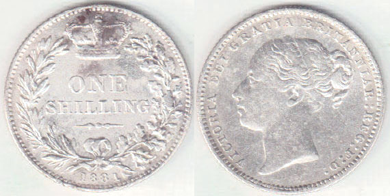 1881 Great Britain silver Shilling (VF) A004120